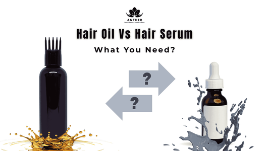 Hair oil and serum compared side-by-side on palm, showing different textures – Anther Blog
